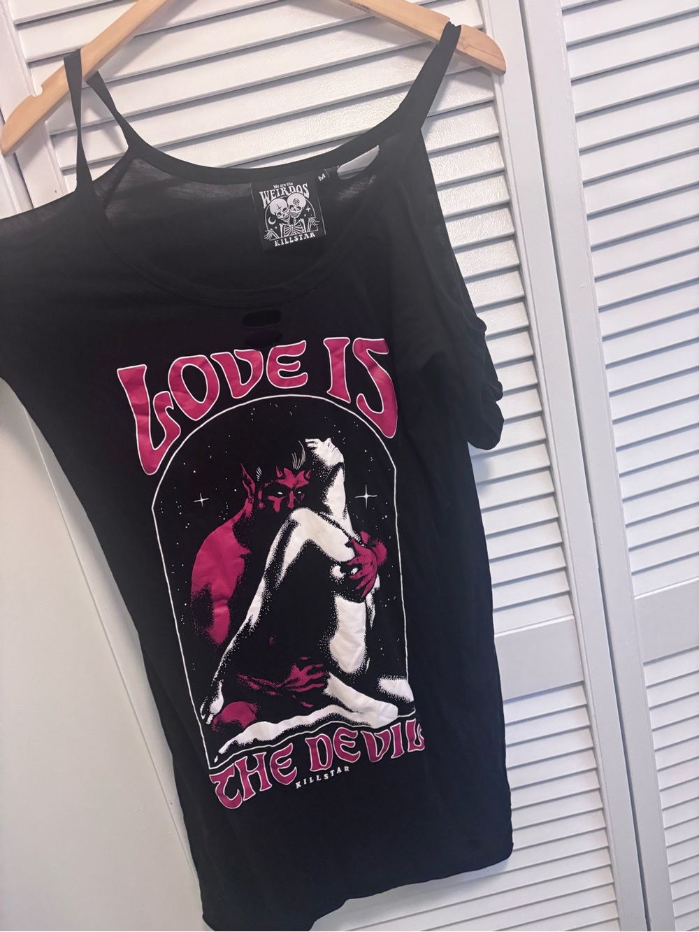 Killstar Black Tank Top with Pink & White 'Love Is The Devil' Graphic